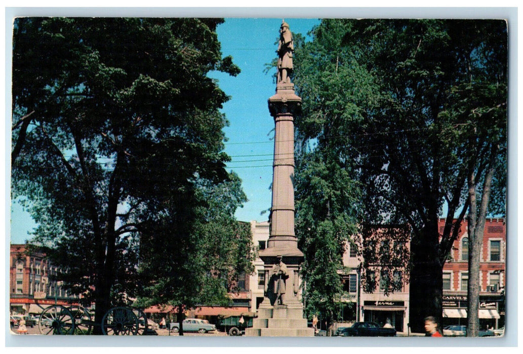 c1950's Soldiers Monument In Heart of Downtown Elyria Ohio OH Postcard