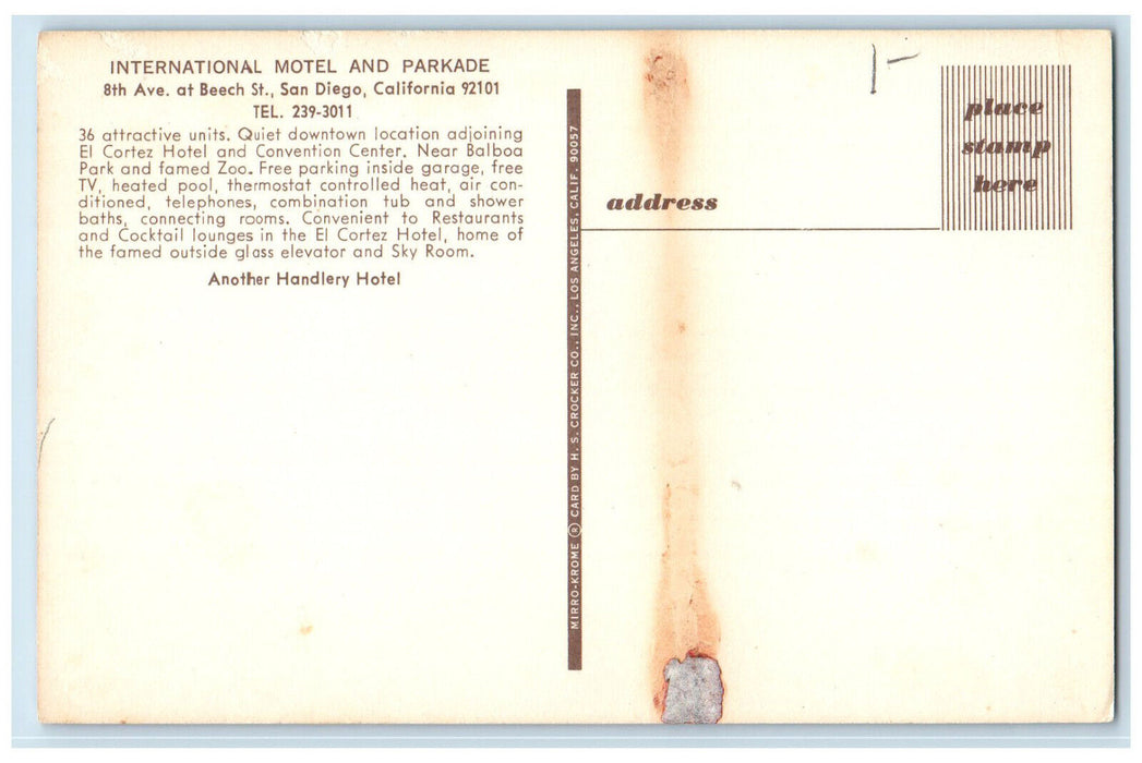 c1950's International Motel and Parkade San Diego California CA Postcard