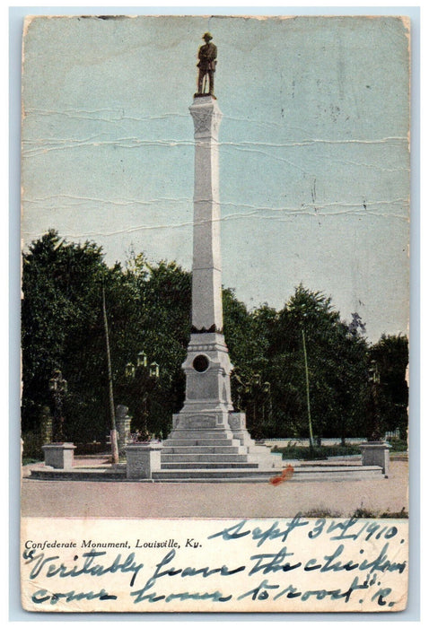 1910 Confederate Monument Louisville Kentucky KY Antique Posted Postcard