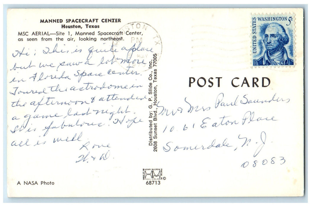 1970 Manned Spacecraft Center Houston Texas TX Vintage Posted Postcard