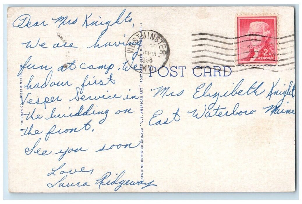 1958 Alumni Hall Western Maryland College Westminster Maryland MD Postcard