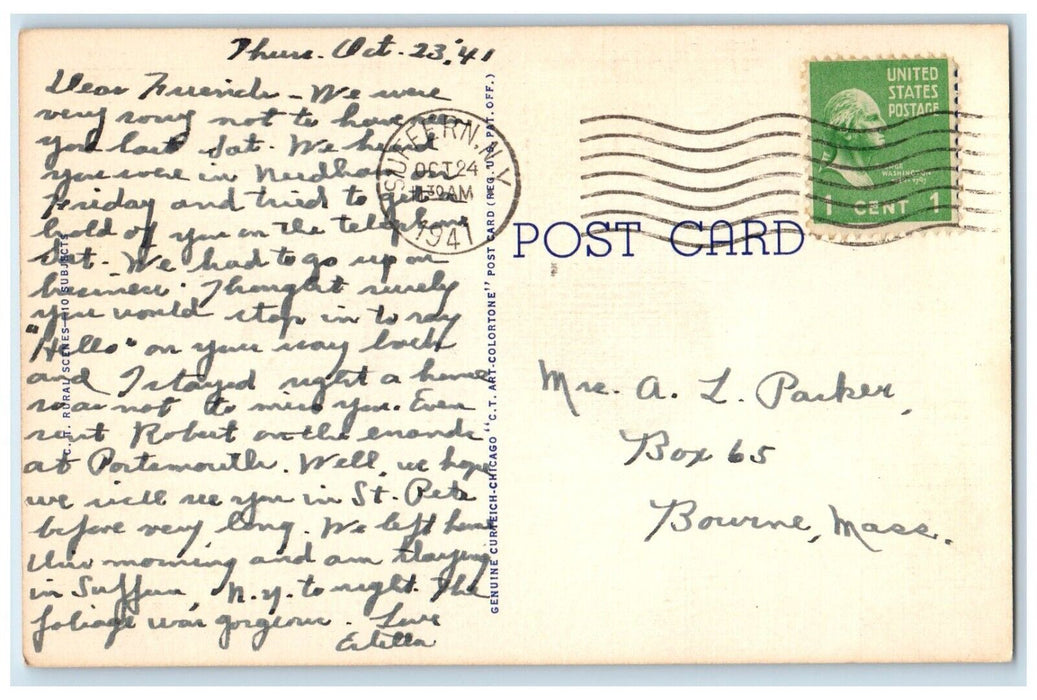 1941 Greetings From Suffern New York NY, Road And Cows Field View Postcard