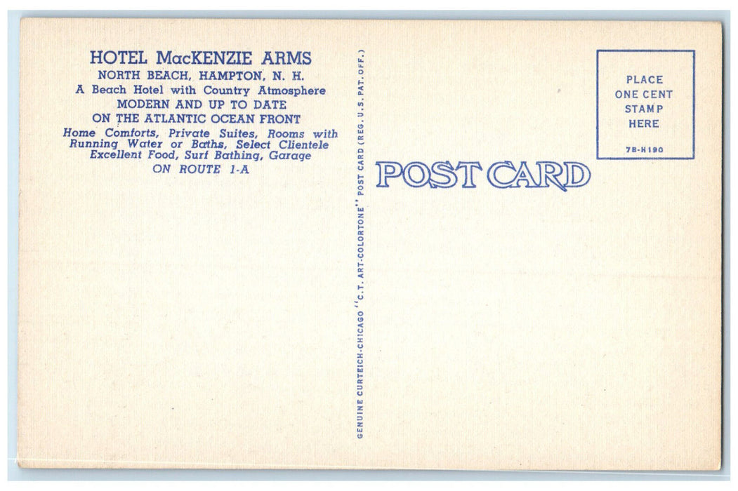 c1940's Hotel Mackenzie Arms Hampton New Hampshire NH Vintage Postcard