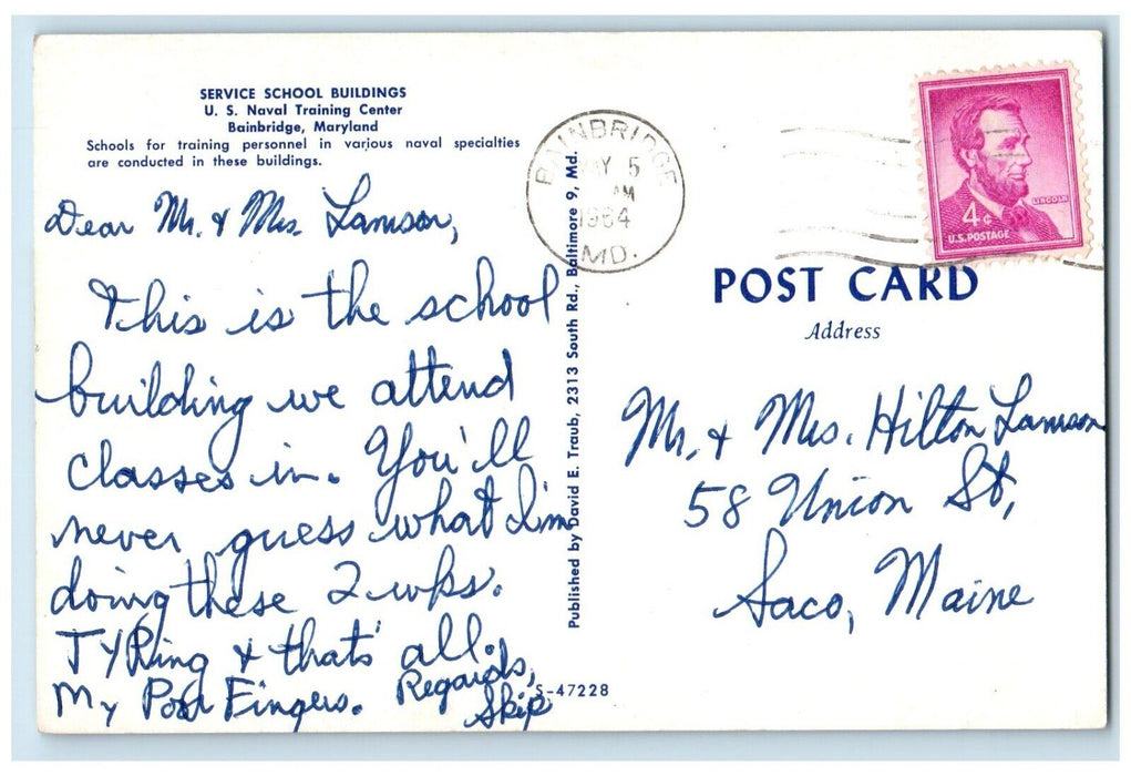 1964 Service School Buildings Scene Street Bainbridge Maryland MD Postcard
