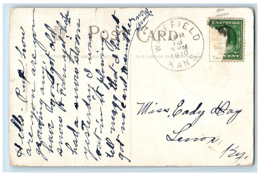 1910 Couple Dinner Date Cigarette Wakefield Kansas KS Excuse ME Postcard