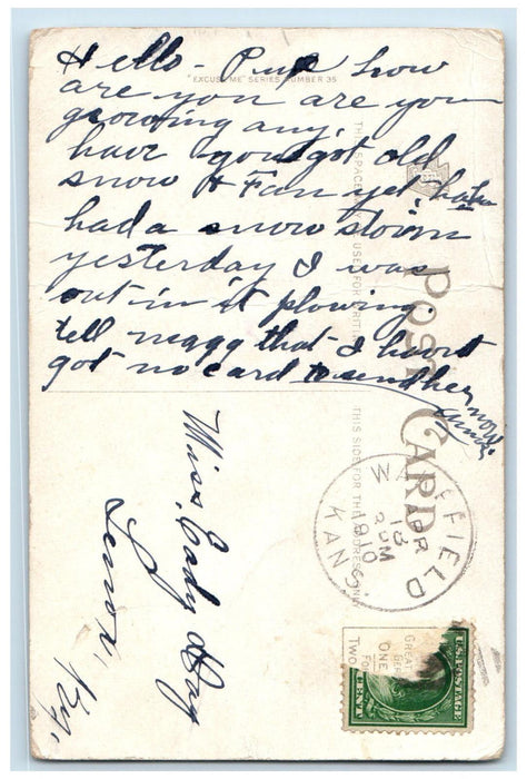 1910 Couple Dinner Date Cigarette Wakefield Kansas KS Excuse ME Postcard