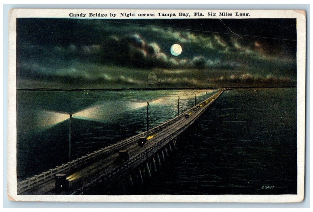 Gandy Bridge By Night Across Tampa Bay Florida FL, Six Miles Long Cars Postcard