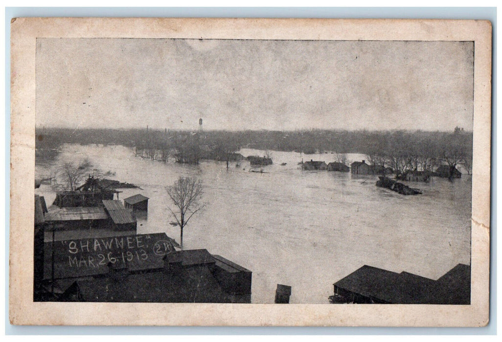 1913 Houses in a Flood Scene Shawnee Ohio OH Antique Posted Postcard