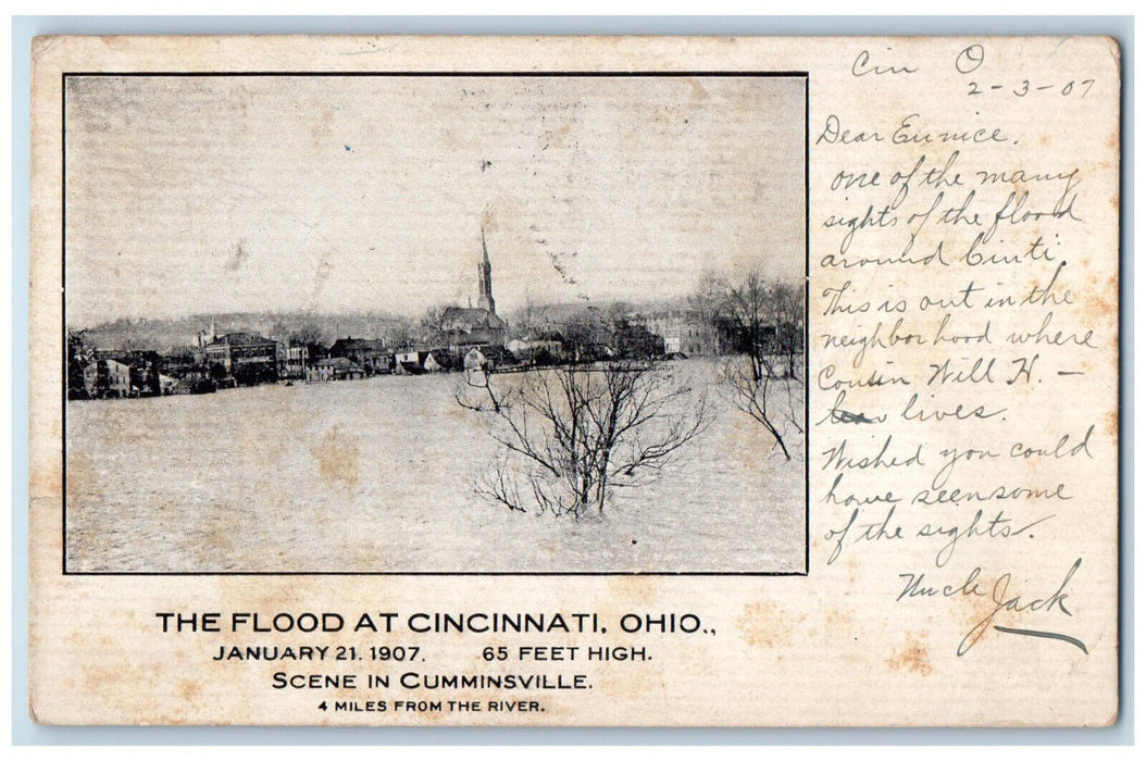 1907 Scene in Cumminsville The Flood at Cincinnati Ohio OH Antique Postcard