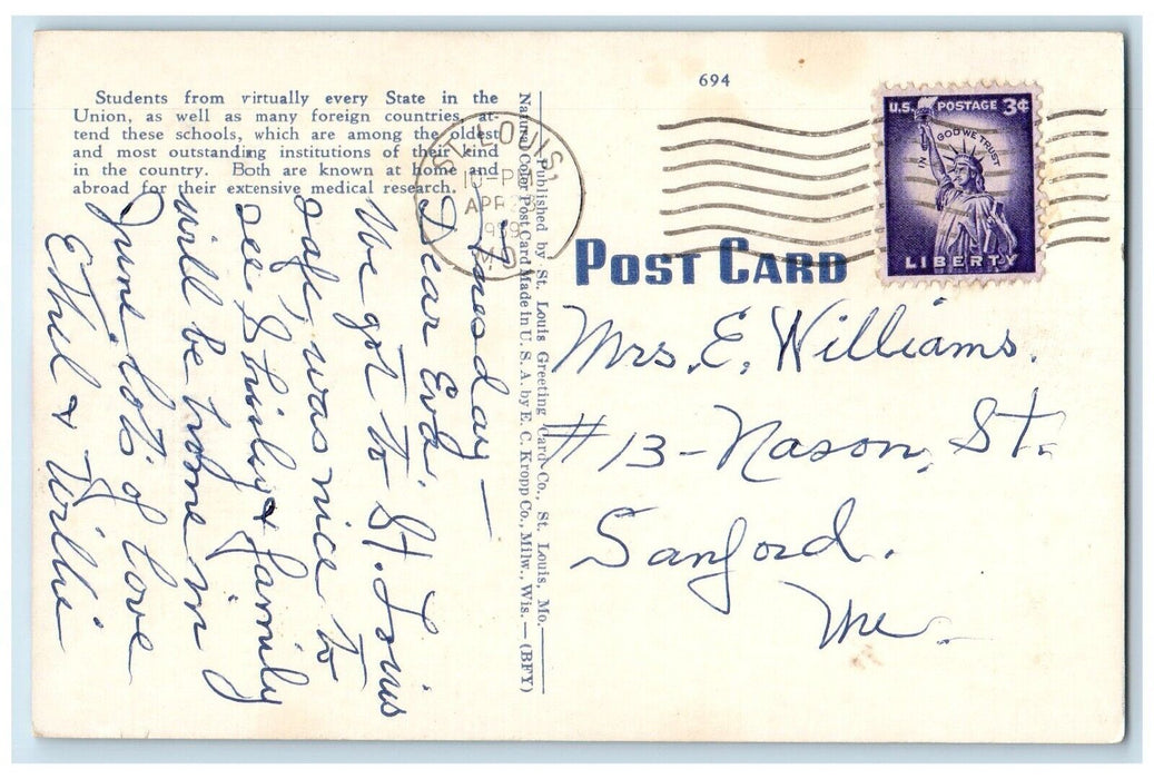 1939 St. Louis University Medical And Dental Schools St. Louis MO Postcard