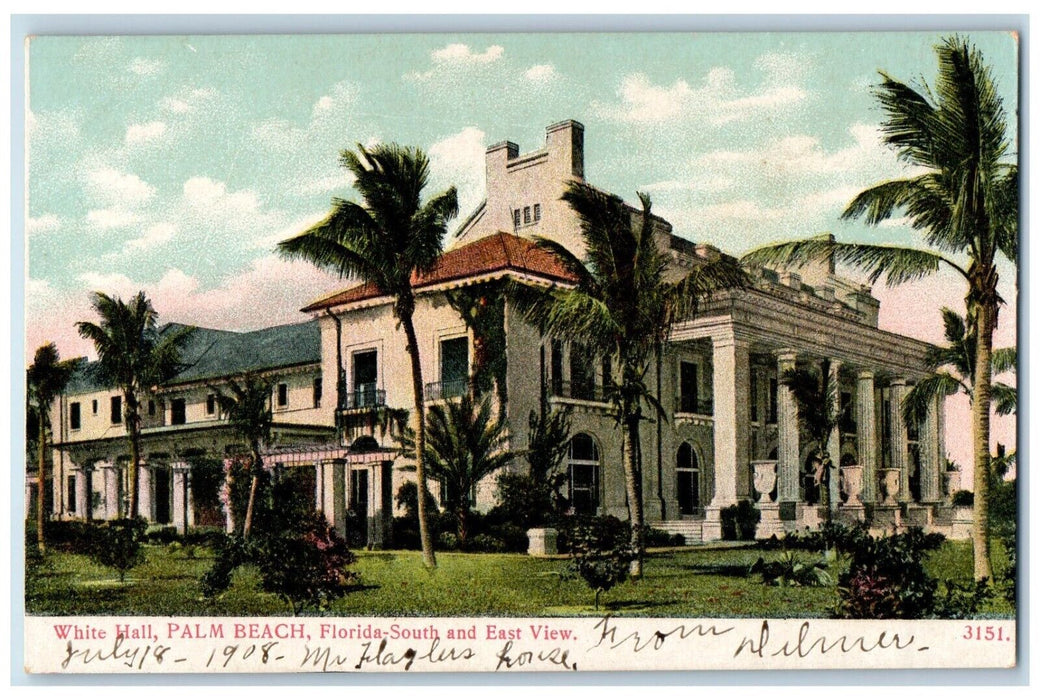 c1905 White Hall Palm Beach Florida South And East View Building Postcard