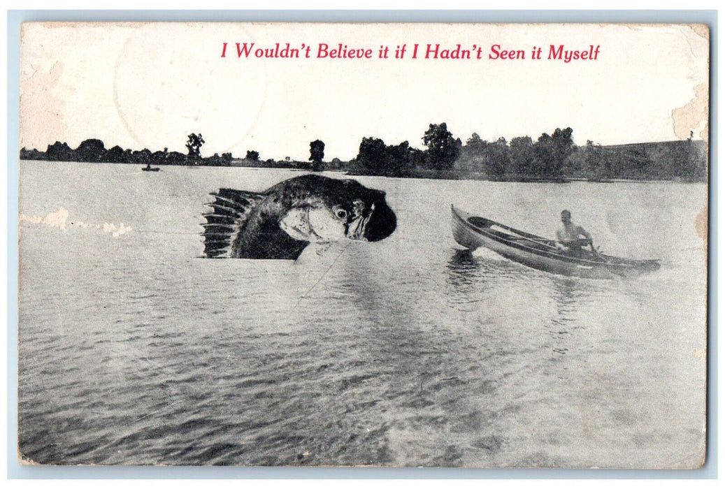 1913 Giant Fish Boating at Hartford Michigan MI Antique Posted Postcard