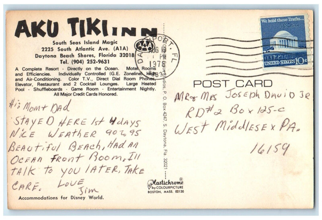1978 Aerial View Aku Tiki Inn Daytona Beach Florida Davenport Antique Postcard