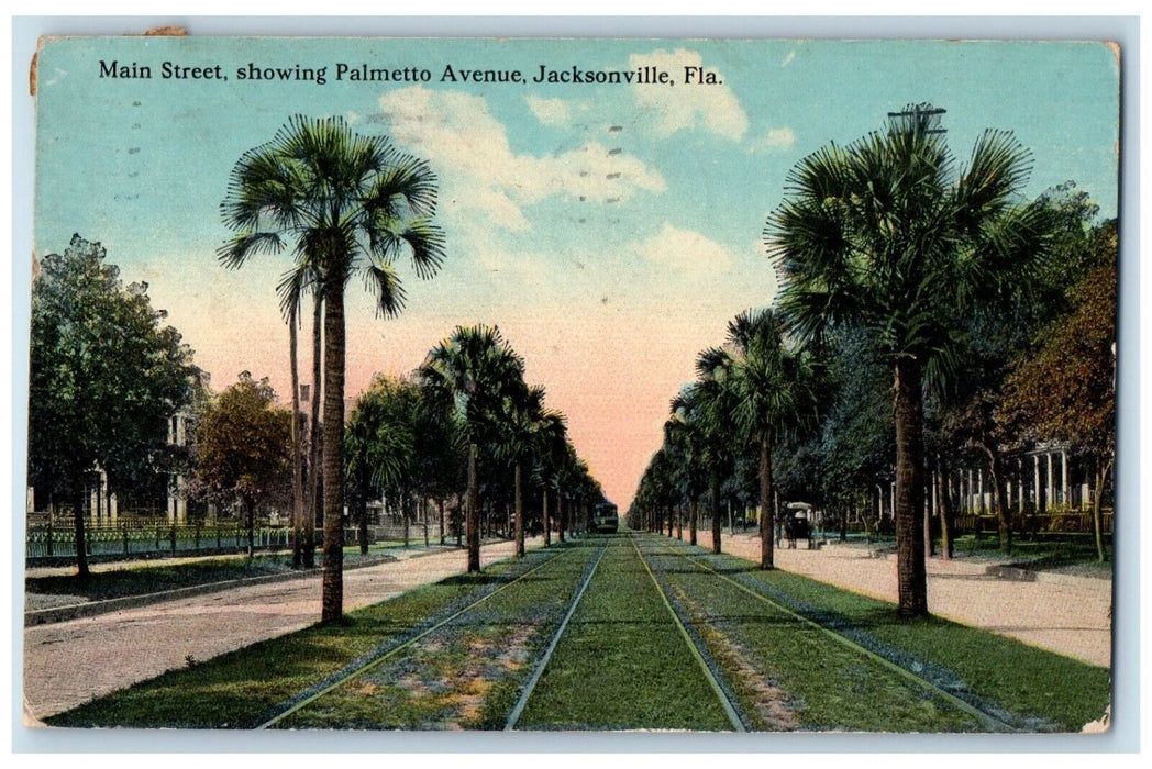 1911 Main Street Showing Avenue Jacksonville Florida FL Antique Postcard