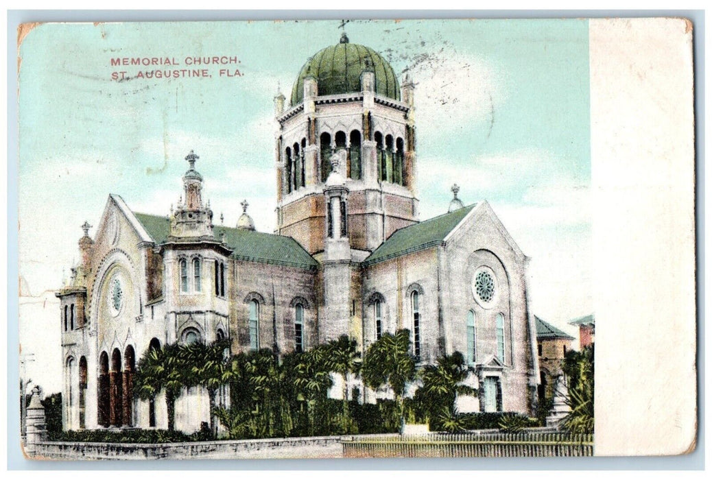 1909 Memorial Church Scene Street St. Augustine Florida FL Antique Postcard