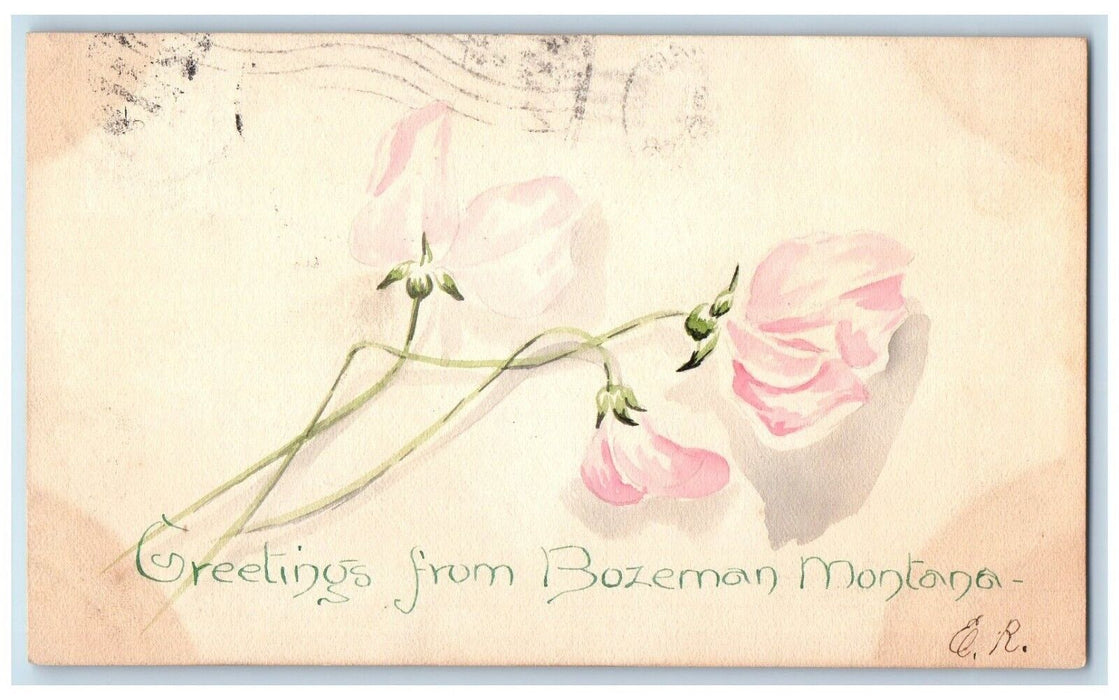 1908 Greetings From Bozeman Montana MT, Flowers Posted Antique Postcard