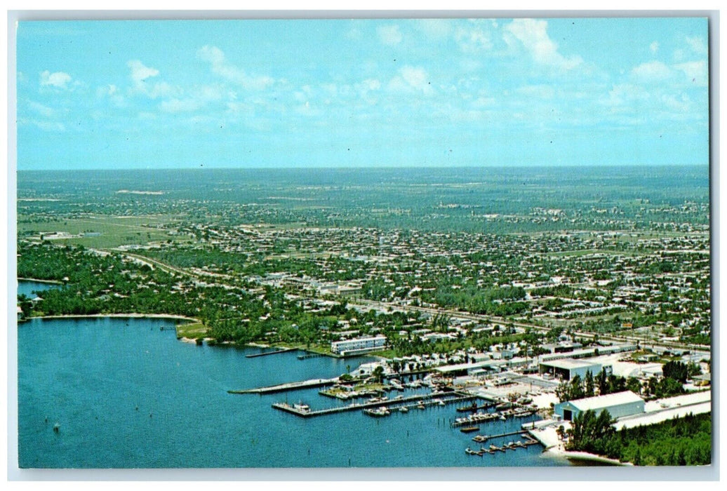 c1960's Aerial View Of Lantana Florida FL, Boat Marinas Inland Waterway Postcard