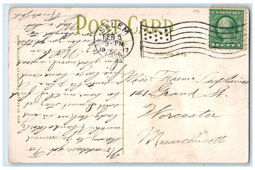 1917 Ward House Salem Massachusetts MA Antique Posted Tichnor Postcard