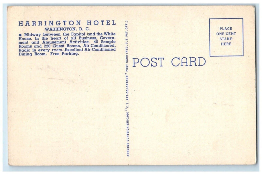 c1930's Hotel Harrington Building Cars Street View Washington DC Postcard