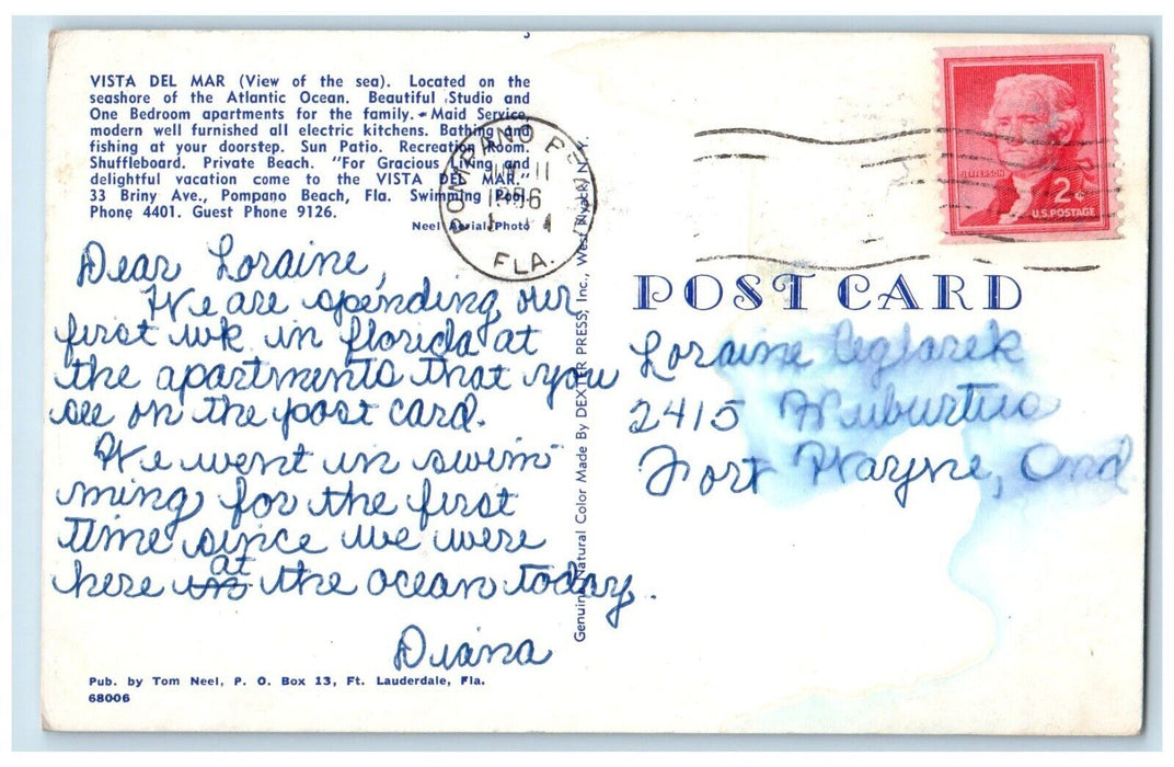 1966 Aerial View Vista Del Mar Resort Pompano Beach Florida FL Antique Postcard