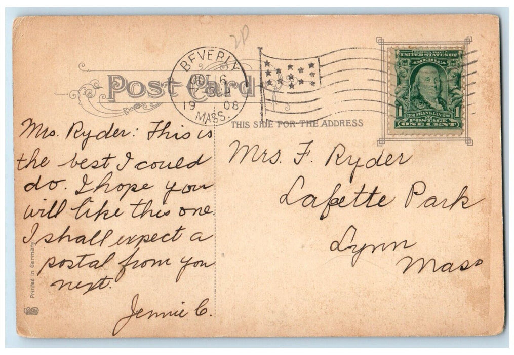 1908 Old Batch House And Trees Beverly Massachusetts MA Posted Antique Postcard