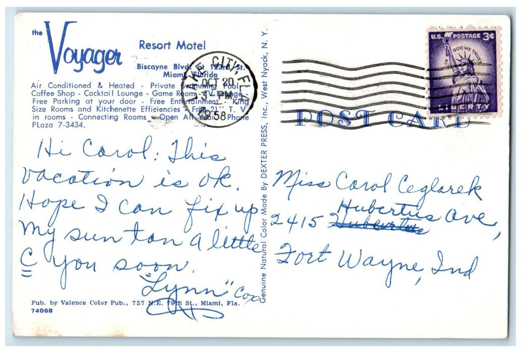 1958 Aerial View Voyager Resort Motel Miami Florida Lake City FL Posted Postcard