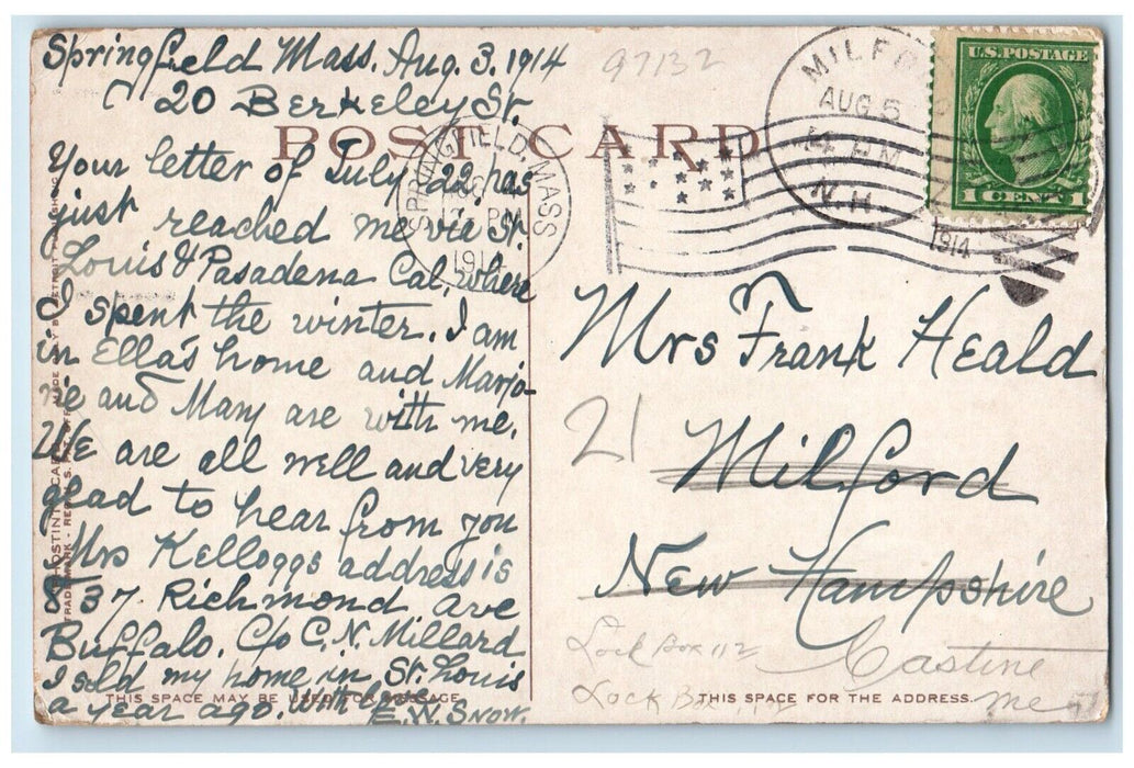 1914 Glimpse Of Onota Lake Pittsfield Massachusetts MA Posted Antique Postcard