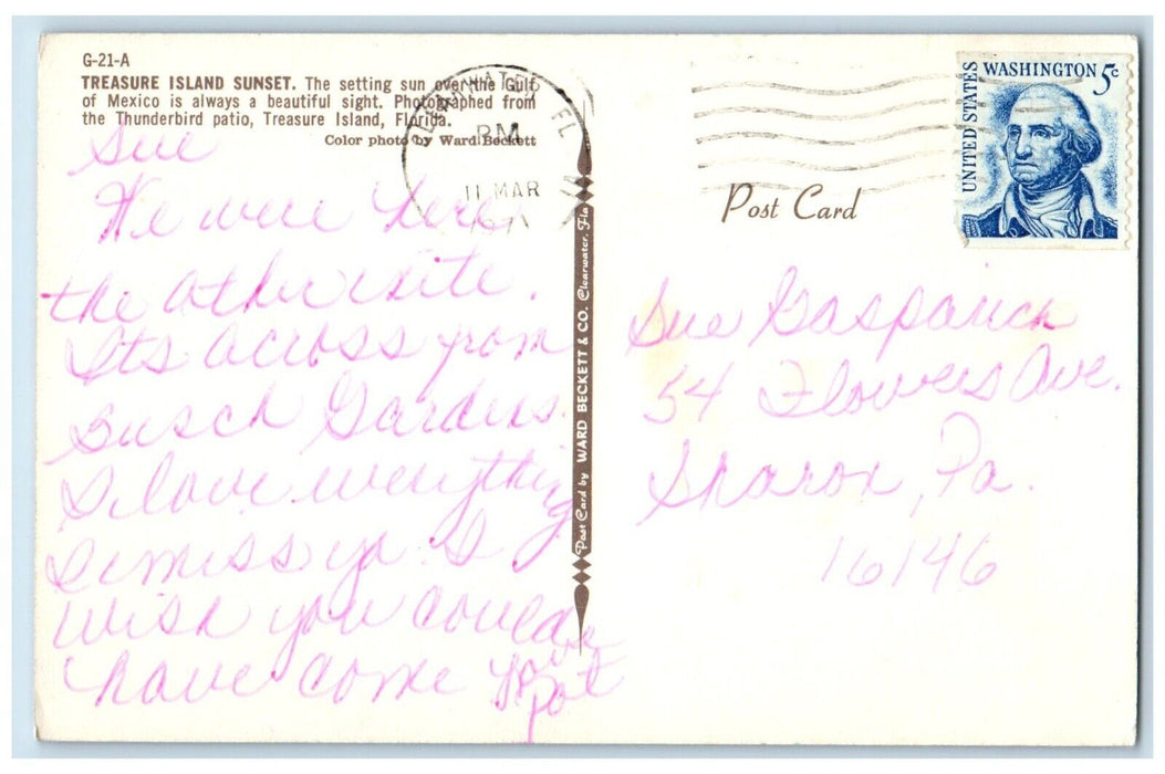 1971 Scenic View Treasure Island Sunset Treasure Island Florida Antique Postcard