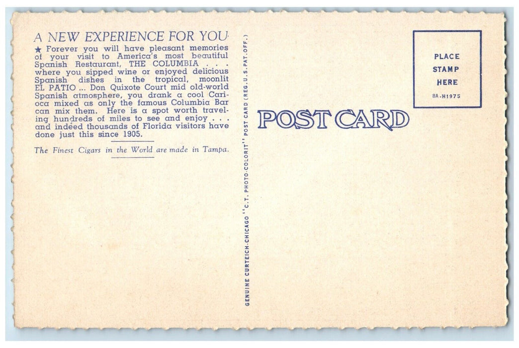 1940 Scenic El Patio Fountain Columbia Spanish Restaurant Tampa Florida Postcard