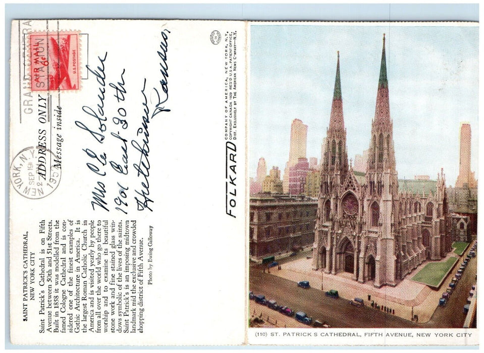 1952 Aerial View Saint Patrick Cathedral Fifth Avenue New York City NY Postcard