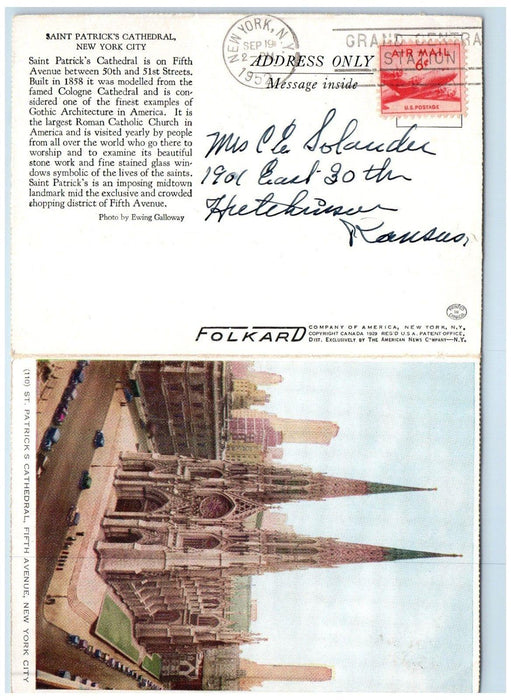 1952 Aerial View Saint Patrick Cathedral Fifth Avenue New York City NY Postcard