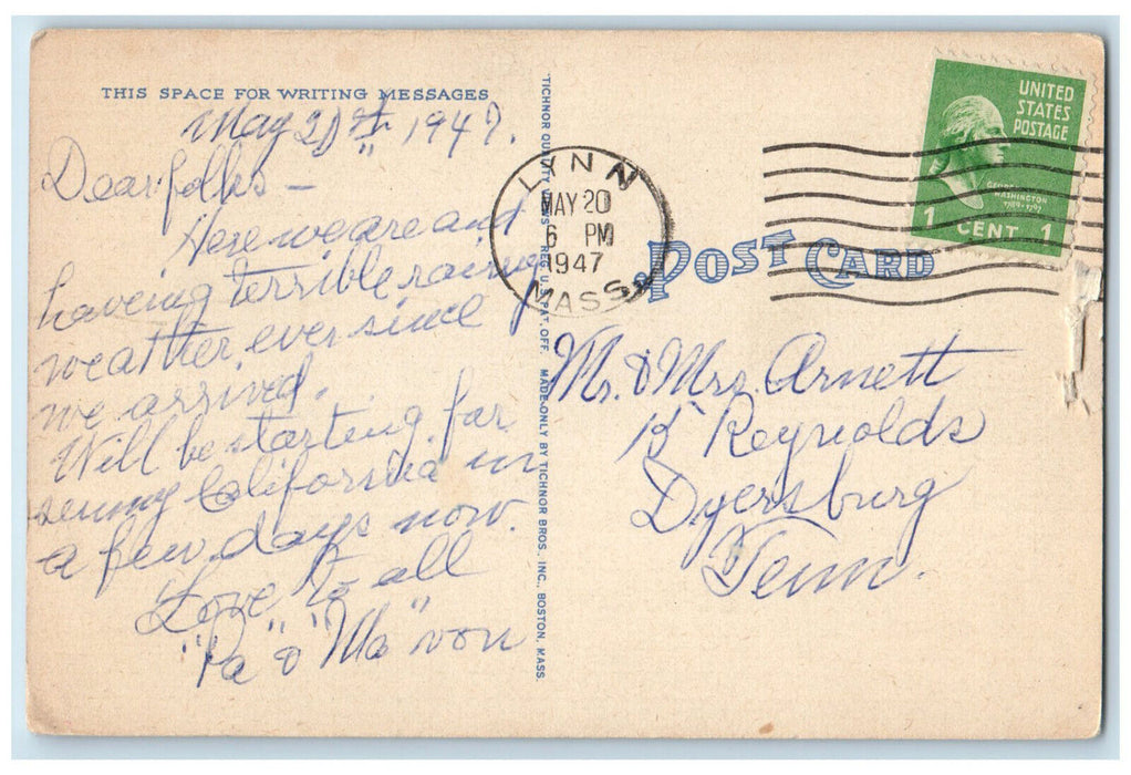 1947 Bird's-Eye View Lynn Shore Drive Lynn Massachusetts MA Postcard