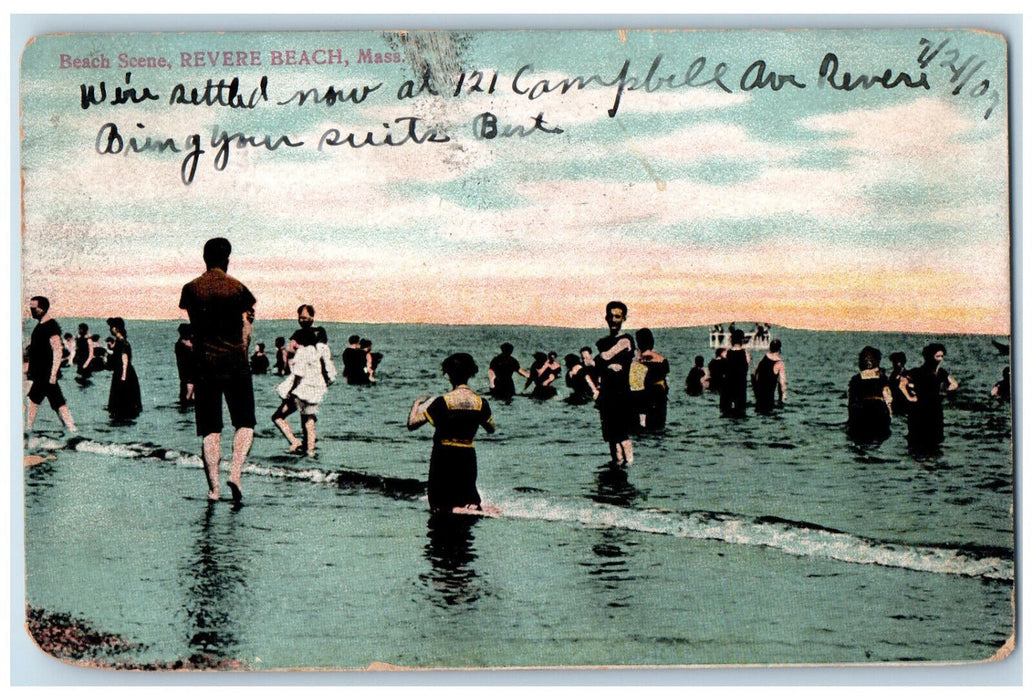 1907 Beach Scene Revere Beach Massachusetts MA Antique Posted Postcard