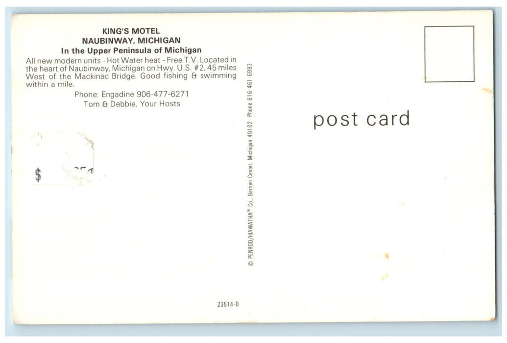 c1950's King's Motel Naubinway Michigan MI Vintage Unposted Postcard
