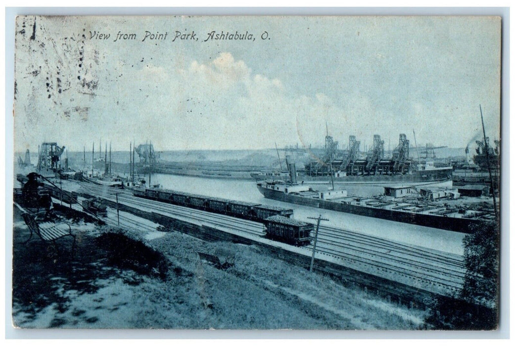 1910 View Point Park Shipyard Streetcar Locomotive Ship Ashtabula Ohio Postcard