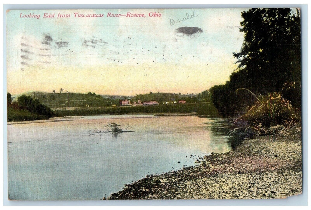 1910 Looking East Tuscarawas River Lake Rock Trees Roscoe Ohio Vintage Postcard