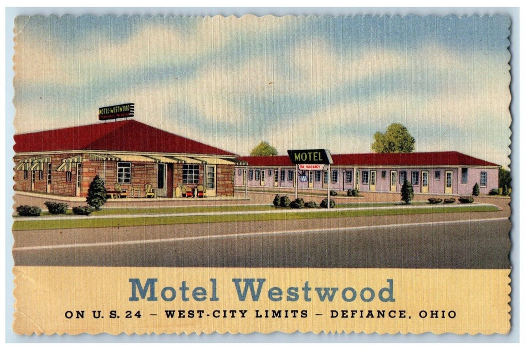 c1940 Motel Westwood West City Limits Exterior Building Defiance Ohio Postcard