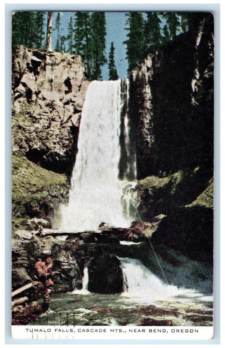 1944 Tumalo Falls Cascade Mountains River Lake Cliff Rocks Bend Oregon Postcard