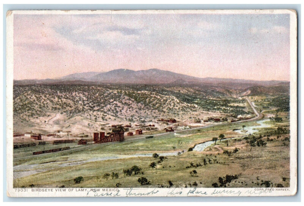 1913 Bird's Eye View Of Lamy New Mexico NM Fred Harvey RPO Posted Postcard