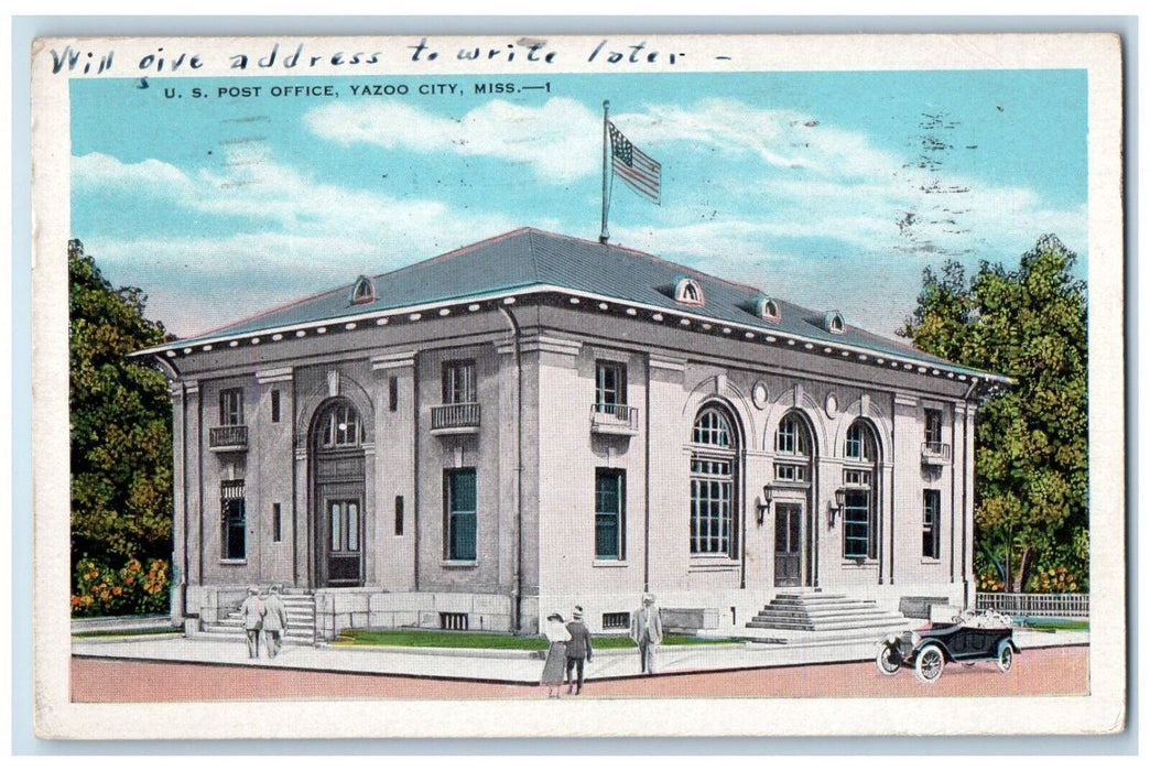 1940 US Post Office Building Yazoo City Mississippi MS Posted Vintage Postcard