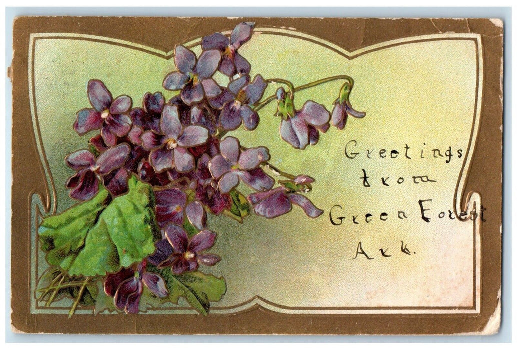 1910 Greetings From Green Forest Arkansas AR, Flowers Posted Antique Postcard