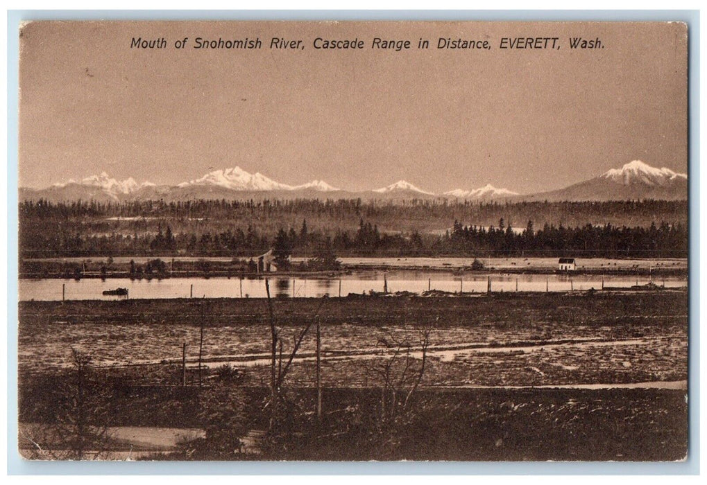 1909 Mouth Snohomish River Cascade Range Distance Everett Washington WA Postcard