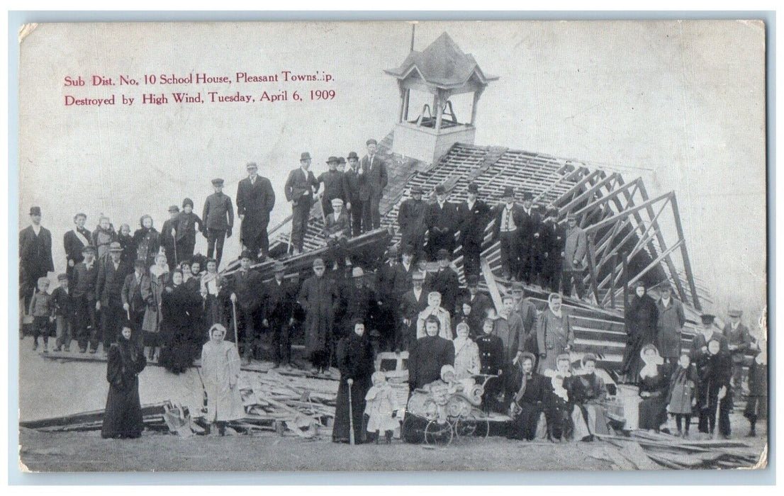 1911 School House Pleasant Town's Destroyed High Wind Grove City Ohio Postcard