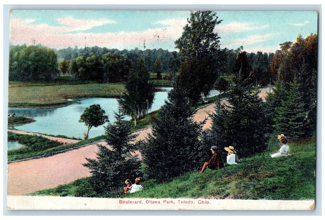 1911 Boulevard Ottawa Park River Lake Road Toledo Ohio Vintage Antique Postcard