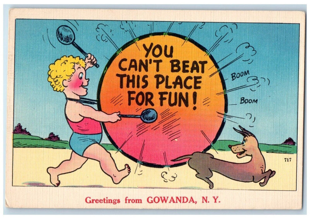 c1940 Greetings From Gowanda New York You Can't Beat This Place For Fun Postcard