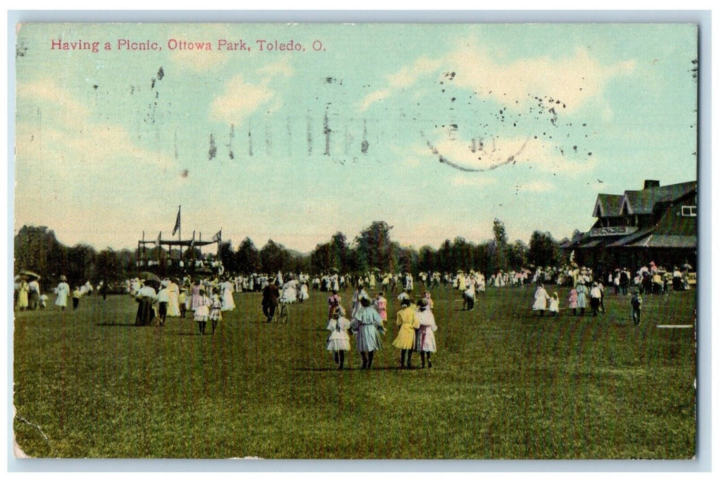 1911 Having Picnic Ottowa Park Field Park Toledo Ohio Vintage Antique Postcard