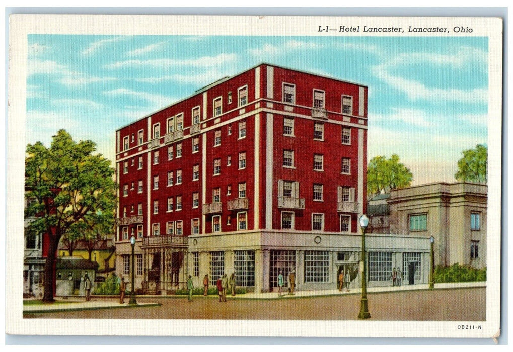 1947 Hotel Lancaster Exterior Building Road Street Tree Lancaster Ohio Postcard