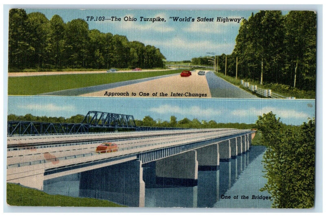 1940 Ohio Turnpike World's Safest Highway Approach Inter-Changes Bridge Postcard