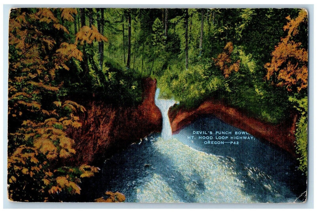 1944 Devil's Punch Bowl Falls River Lake Mt. Hood Loop Highway Oregon Postcard