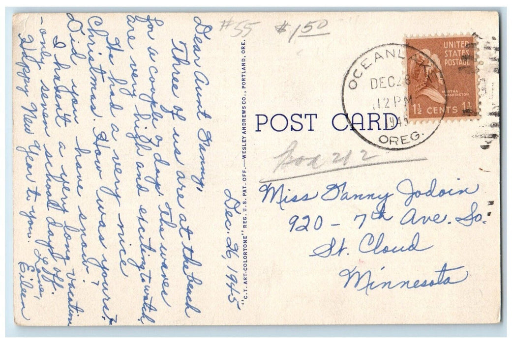 1945 Heceta Light House Highway Tunnel Cape Perpetua Oregon Coast Beach Postcard